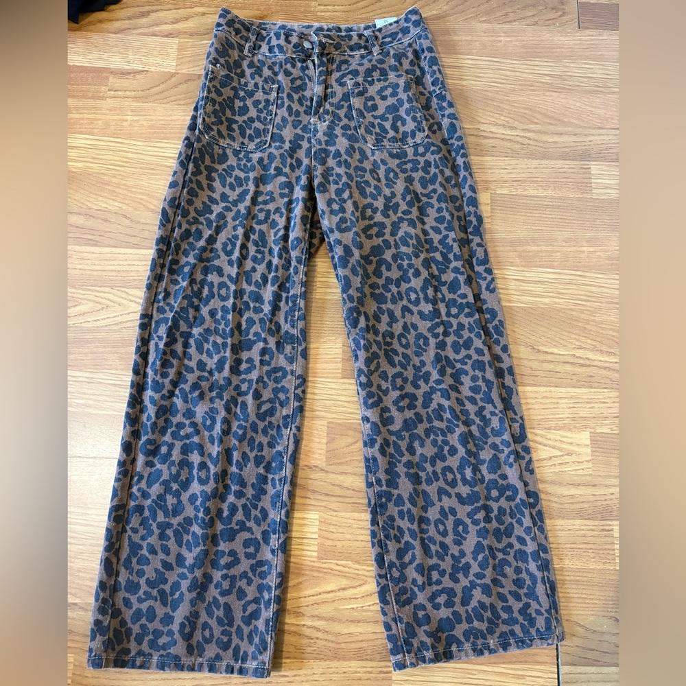 Leopard Print Wide-Leg Pants — Brown & Black